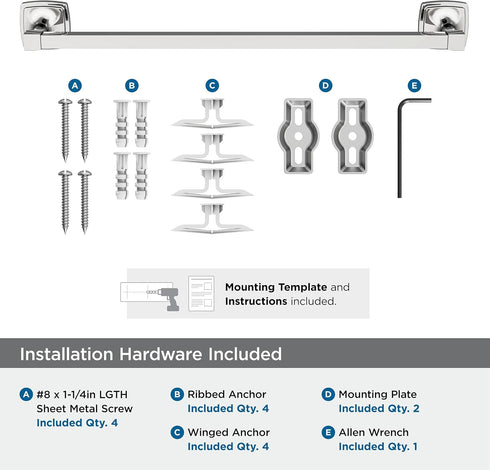 Amerock BH3609326 | Chrome Towel Bar | 18 in (457 mm) Towel Rack | Stature | Bathroom Towel Holder | Bathroom Hardware | Bath Accessories...