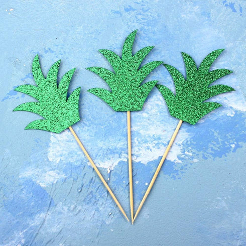 30pcs Pineapple Leaf Cake Toppers Cupcake Toppers Fruit Picks for Wedding Birthday Party Decor...