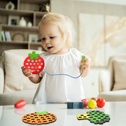 6 Pcs Lacing Toy Toddlers, Vegetable Wooden Threading Toys, Educational and Learning Montessori Activity Baby and Kids, Fine Motor Skill Toys, Pum...