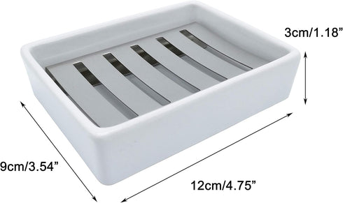 Ceramic Soap Dish Stainless Steel Soap Holder for Bathroom and Shower Double Layer Draining Soap Box...