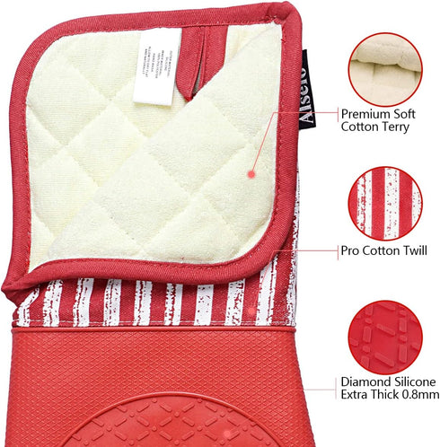 Silicone Oven Mitts Heat Resistant 932? with Waterproof & Non-Slip Kitchen Mittens, Set of 2 Extra Long Oven Gloves with Soft Cotton Terry Lining ...