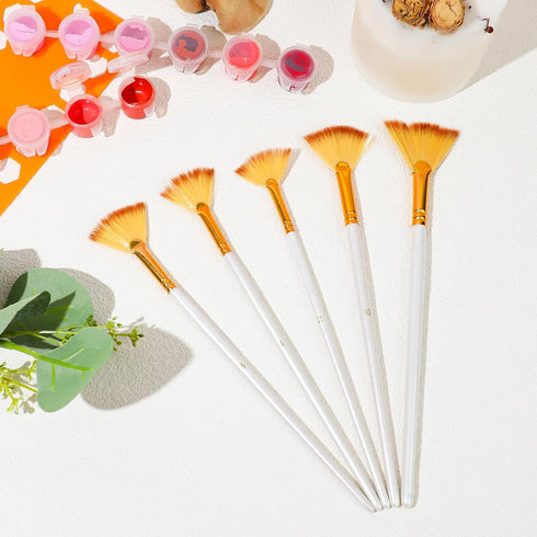 Giantree 5 Pcs Fan Paint Brushes Sets, Oil Acrylic Paint Brushes Wood Handle Nylon Hair Watercolor Fan Brush for Painting Brush for Acrylic Painti...