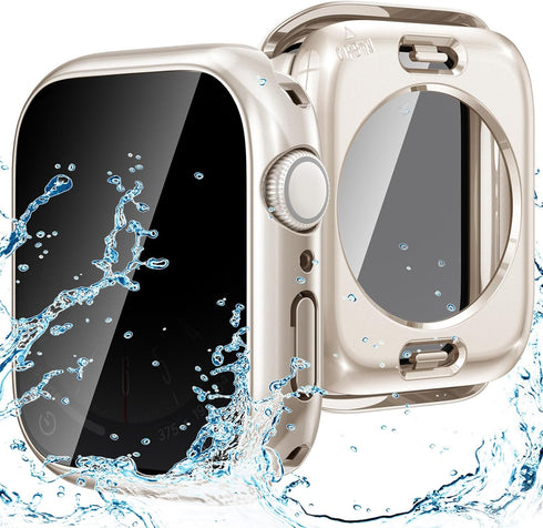 Goton 2-in-1 Waterproof Privacy Case for Apple Watch Series 9 8 7 Screen Protector 45mm, Front Anti Spy Tempered Glass Face Cover Back Bumper for ...