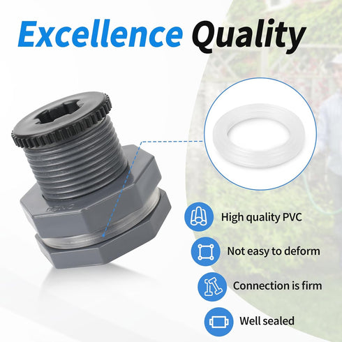 Bulkhead Adapter Fitting for Rain Barrels Spigot Connector, 4 PCS Garden Water Tank Hose Adapter Kit with Rain Barrel Overflow Spigot Plug and Hol...