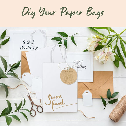 GSSUSA 5.25x3.75x8 20Pcs White Paper Bags With Handles?Small Gift Bags for Shopping,Craft,GroceryParty,Retail,Lunch,Business,Wedding,Merchandise,B...