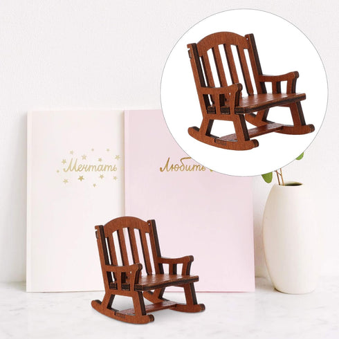 NUOBESTY Doll House Rocking Chairs Wooden Miniature Chairs Dollhouse Furniture Ornament Decor for Dollhouse Accessories Brown...