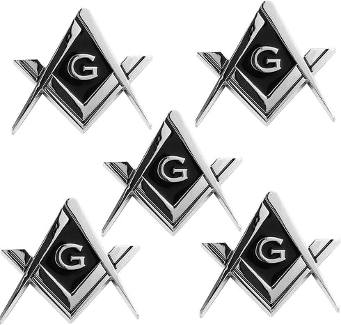 5 Pack 2.75" Chrome Plated Masonic Car Emblem Mason Square and Compasses Auto Truck Motorcycle Decal Accessories...