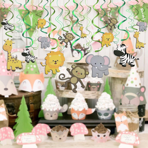 Konsait Jungle Animal Hanging Swirl Decoration(30Pack), Safari Theme Zoo Swirls Animals Birthday Party Spirals Home Ceiling Wall Decor for Woodlan...