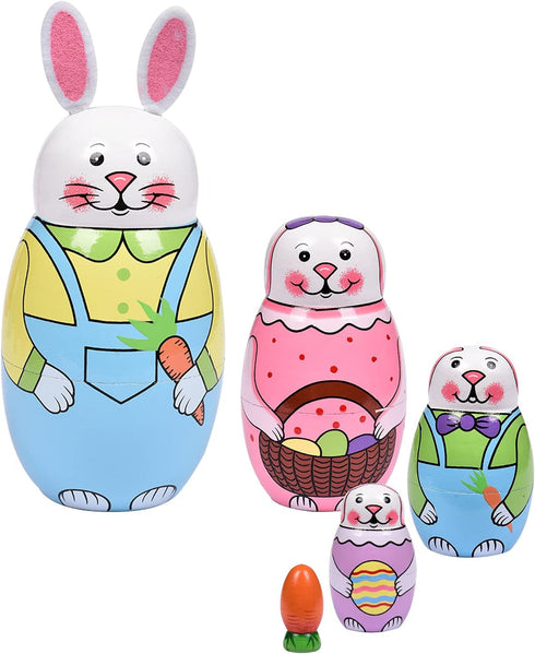 Tngan Nesting Dolls, 5Pcs 6" Tall Russian Nesting Dolls, Handmade Matryoshka for Kids, Wooden Stacking Toys for Christmas Home Wedding Party Decor...
