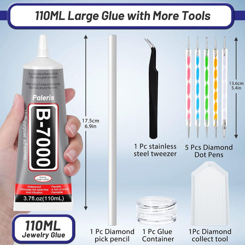 Upgrade B-7000 Crystal Rhinestone Jewelry Glue Clear, 110ml 3.7 fl oz Craft Glue Craft Adhesive Fabric Super Repair Glue with Precision Tips Multi...