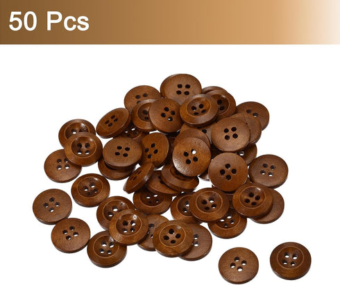 uxcell 50Pcs Wooden Buttons, 18mm(3/4") 4 Hole Round Wood Sewing Button Craft for Sewing DIY Craft Clothing, Coffee...
