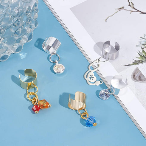 DICOSMETIC 60Pcs Cuff Earrings Findings Cartilage Cuff Earring Non-Pierced Wrap Earring Adjustable Stainless Steel Clip-on Earring Cuffs with Loop...