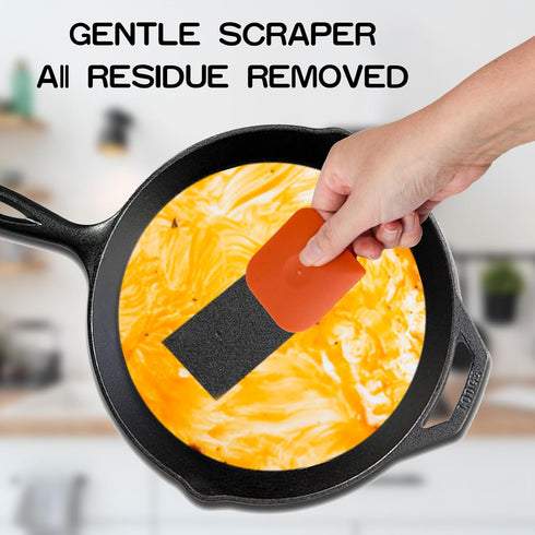 Pan Scraper - 5 Pcs Plastic Scraper Tool Set - Dish Scraper for Cast Iron - Non Scratch for Pot Cleaning Scraper - Non-Slip High Heat Resistant Ki...