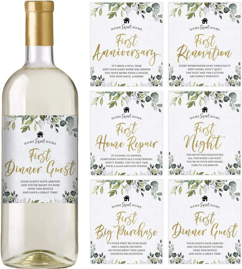 Printed Party New Home Milestones, Housewarming Gift Idea, 6 Wine Bottle Labels...
