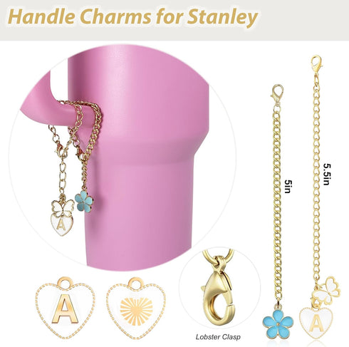 Stanley Cup Accessories Set Including 2 Pcs Straw Cover Cap for 9-10 mm Straws, 15 Pcs 3D Stickers, 2 Pcs Handle Charms, 1 Pcs Bling Silicone Boot...