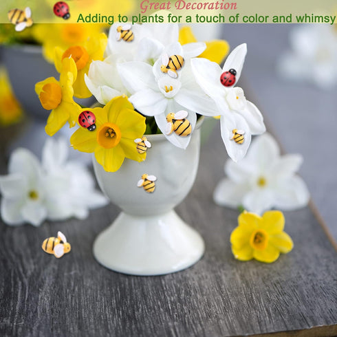 MIKIMIQI 60 Pcs Tiny Resin Bees Ladybugs Decor, Including 30 Pcs Bumble Bee Embellishment 30 Pcs Resin Ladybug Craft Decorations with Storage Box ...