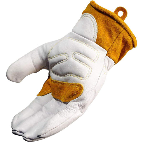 Caiman Premium Goat Grain TIG/MIG Welding Gloves, Wool Insulated Back, Scalloped Cuff, Boarhide Palm, White/Gold, Small (1871-3)...