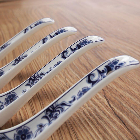Porlien 5-inch Porcelain Navy Blue Floral Soup Spoons Set of 4...