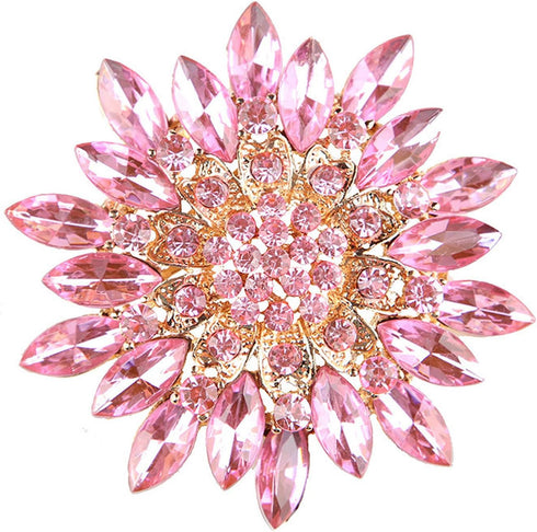 Rhinestone Sunflower Brooch Pin Red Pink Flower Brooch Stylish Crystal Brooch Elegant Clothing Hat Bag Accessories Jewerly for Women...