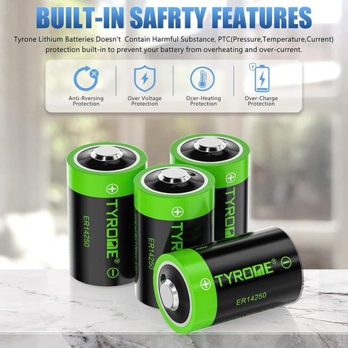 1/2 AA Size LS 14250 ER14250 3.6 Volt 1200 mAh Lithium Batteries 4 Pack, Tyrone Batteries Compatible for Dogwatch Dog Collar and Some of Movement ...
