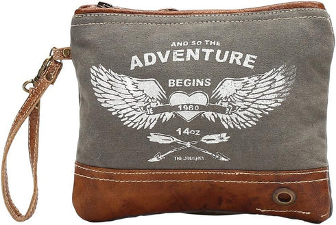 Myra Bag Adventure Begins Upcycled Canvas Wristlet Bag S-1020...