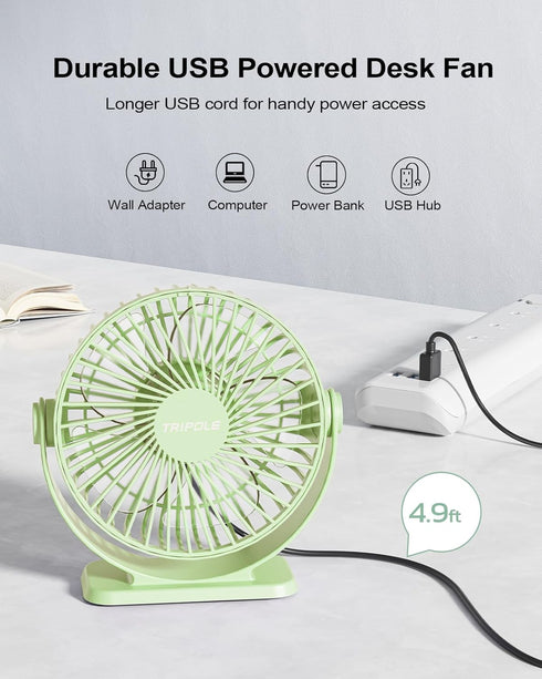 TriPole Small Desk Fan USB Powered Personal Fan Strong Airflow 3 Speeds Mini Fan 360°Rotation Portable Fan 5.1 Inch Quiet Table Fan for Home Offic...