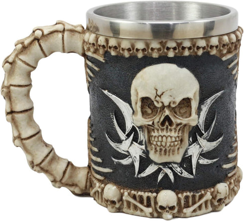 Ebros Evil Grinning Tribal Skull Mug Beer Stein Tankard With Skulls Skeletal Spine Bones Handle Coffee Cup 11 Ounces For Drinks Beverage Holder Co...