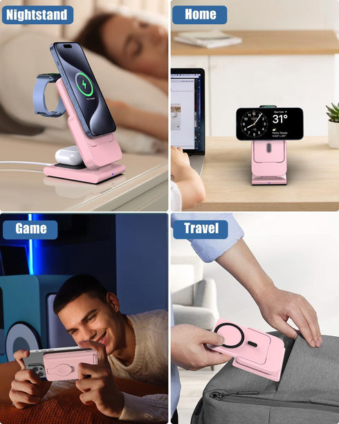 Wireless Charging Station for Apple Mag-Safe Charger, 3 in 1 Mag-Safe Charger Stand for iPhone 15 Pro Max/14/13/12, Air Pods, iWatch, Portable 500...