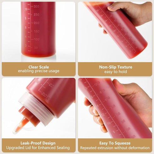 8 Pack 12 oz Plastic Squeeze Squirt Condiment Bottles with Cap Lids - Perfect for Condiments, Oil, Icing, Liquids–Set of 8 with extra 1 Silicone F...