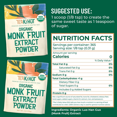 Organic Pure Monk Fruit Sweetener, No Erythritol 4oz, 100% Monk Fruit Extract Organic Powder for Keto and Paleo Diet, No Aftertaste, Zero Calories...