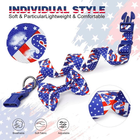 American Flag Dog Collar Ayaseen 4th of July Dog Collar, Adjustable Dog Bow Tie Collar, Independence Day Red White and Blue Dog Collar, Dog Collar...