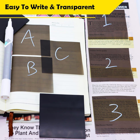 200 Sheets Black Transparent Sticky Notes, 3x3 Inch Translucent Self-Adhesive Clear See Through Sticky Post Sticky Note for Office Woman Teacher S...