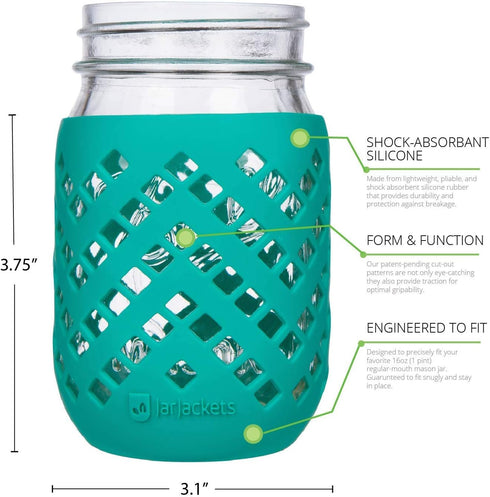Silicone Mason Jar Sleeve - Fits 16oz (1 pint) REGULAR-Mouth Jars | Package of 4 (Multicolor)...