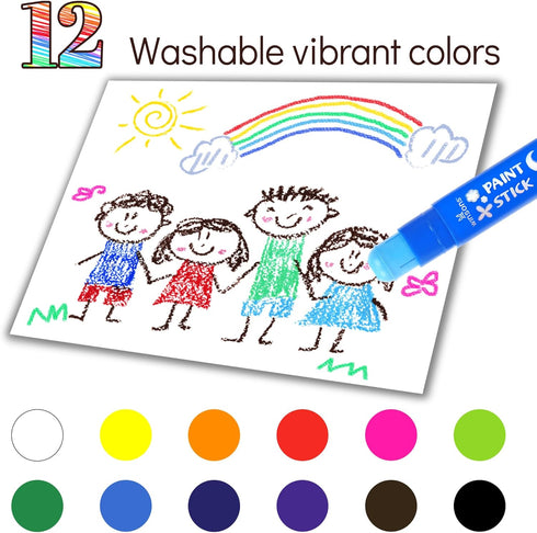 Tempera Paint Sticks,12 Vibrant Colors Washable Paint Sticks For Kids, Quick Drying, Non-Toxic, Suitable for Paper, Wood, Canvas, and Fabric, Mess...
