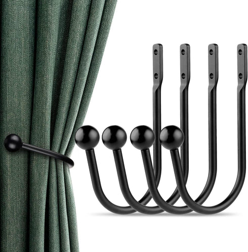 Metal Curtain Tiebacks Drapery Holdback - Black Wrought Iron Curtain Hook, Handmade Rustic Decorative Curtain Holdbacks, Modern Drapery Tiebacks -...