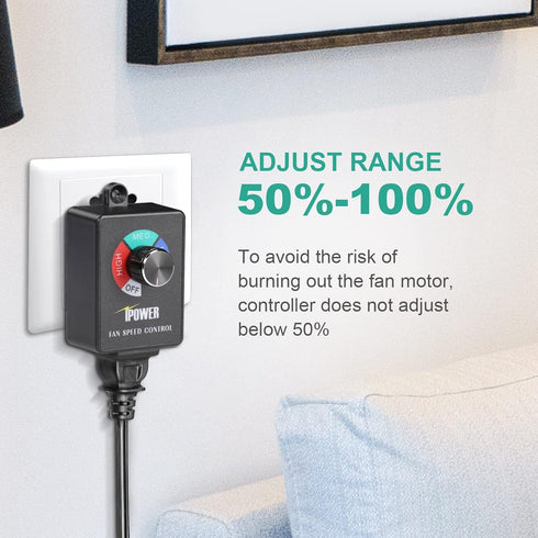iPower Variable Fan Speed Controller Adjuster Cordless for Duct Inline Exhaust Vent Blower, HVAC, 350W, 1 Pack...