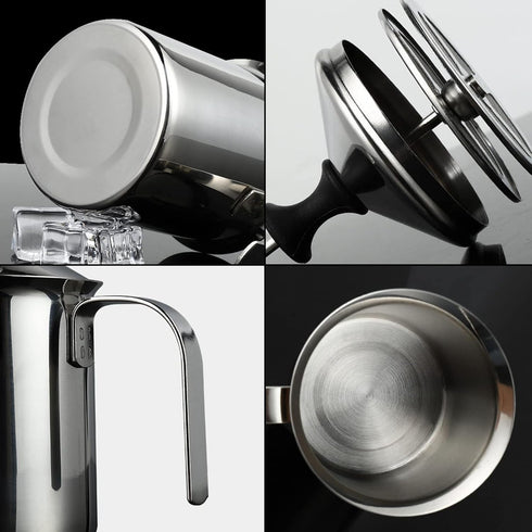 14-Ounce Stainless Steel Manual Milk Foamer, Hand Pump Coffee Milk Frothing Pitchers with Filter Screen For Cappuccino Coffee Latte Hot Chocolate...