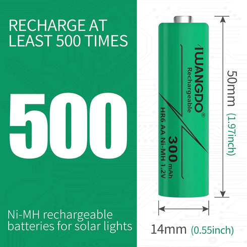 Battery AA HR6 300mAh Ni-MH Rechargeable for Solar Light Outdoor Yarn Light...