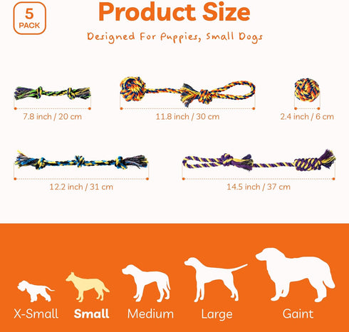 Puppy Teething Toys for Small Dogs, 5 Pack Cotton Puppy Dog Rope Toy for Small Dogs, Durable Dog Chew Toys for Aggressive Chewers Small Breed, Int...