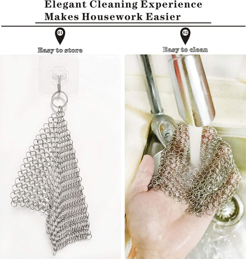 Cast Iron Scrubber 6 Inch Stainless Steel Scrubber Cast Iron Cleaner Household Chain Scrubber for Cast Iron Pans, Skillet, Wok, Pot, Dutch Ovens C...