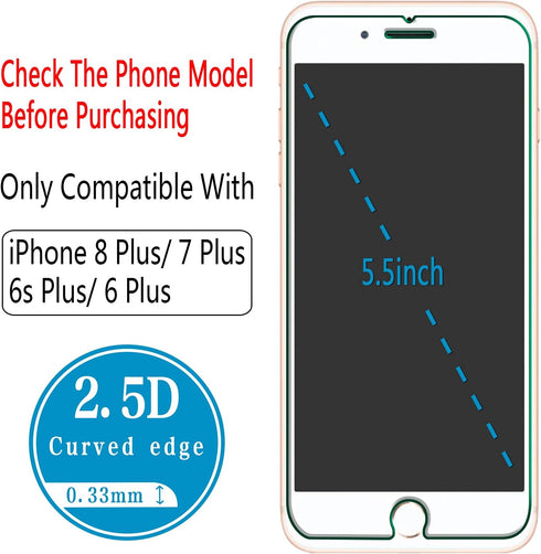 HPTech (2 Pack) Tempered Glass For iPhone 8 Plus, iPhone 7 Plus, iPhone 6S Plus, iPhone 6 Plus 5.5-Inch Screen Protector, Case Friendly, Easy to I...