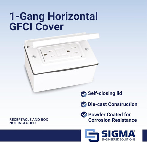 SIGMA ENGINEERED SOLUTIONS 14249WH Weatherproof Outdoor GFCI Outlet Cover, White, Metal, 1-Gang, Horizontal...