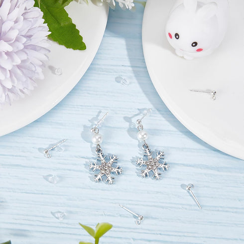 Beebeecraft 1 Box 10Pcs Ball Stud Earring Findings 925 Sterling Silver Stud Earring Posts Finding Kit with Loop and Plastic Ear Nuts for Women Jew...