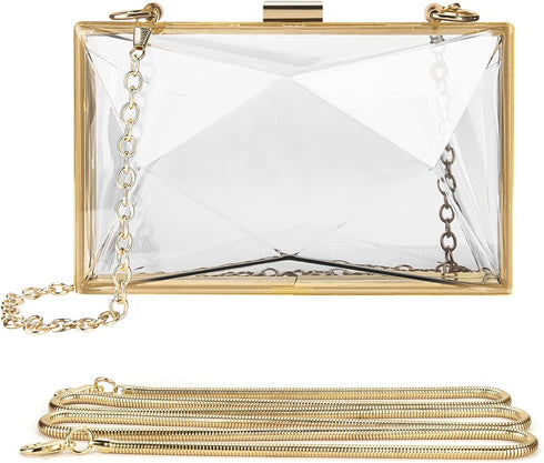 Women Clear Purse, Acrylic Box Evening Clutch Bag, Transparent Rhombus Lady Party Wedding Crossbody Shoulder Handbag...