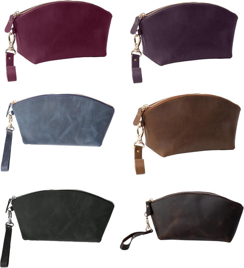 KAAL Crazy Horse, Clutch Makeup, Pure Leather Bag, Travel Cosmetic Bag for Women, Genuine Leather Toiletry Bag, Traveller's Kit Organizer Bag, Por...