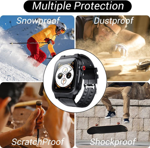 for Waterproof Apple Watch Band with Case 44mm 40mm 45mm 42mm 41mm 38mm, IP68 Water proof Case with Screen Protector, Full Body Rugged Bumper for ...