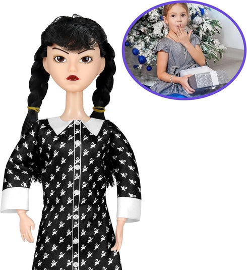 Girls Black Dolls, 11.5'' Toys Long Sleeve Dots Black Hair & Black Shoe, Birthday for Girls Fans Kids...