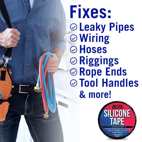 Better Boat Heavy Duty Silicone Tape Plumbing Self Fusing Tape for Leaks Silicone Water Pipe Rubber Tape Hose Repair Water Seal Watertight Fusion ...
