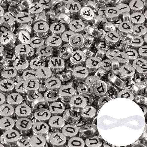 1000pcs Silver Letter Beads for Bracelets, 4x7mm Black Alphabet A-Z Beads Friendship Bracelets Jewelry Making Kit for Teen Girl Gifts...