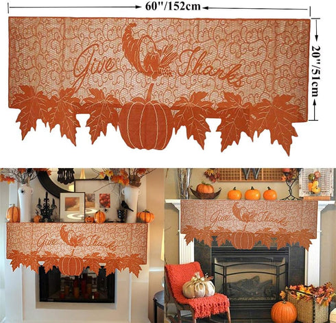 DoubleWood 20"x60" Thanksgiving Decor Fireplace Scarf Fireplace Cloth Pumpkin Lace Table Runner Fall Runner Mantle Scarves Cover for Thanksgiving ...